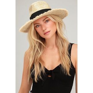 NWT Lulus Feelin' It Beige Woven Boater Hat